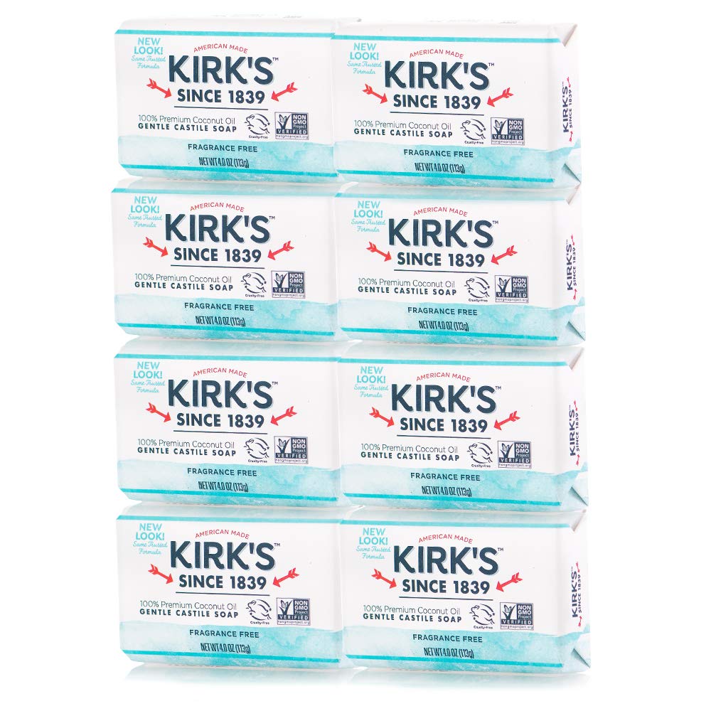 Kirk's Original Coco Castile fragrance-free bar soap close-up of individual 4 oz bar