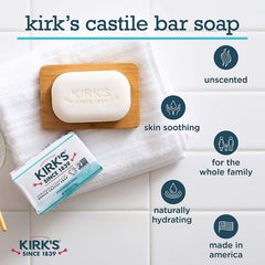 Kirk's fragrance-free bar closeup—coconut oil-based cleanse ideal for sensitive skin.