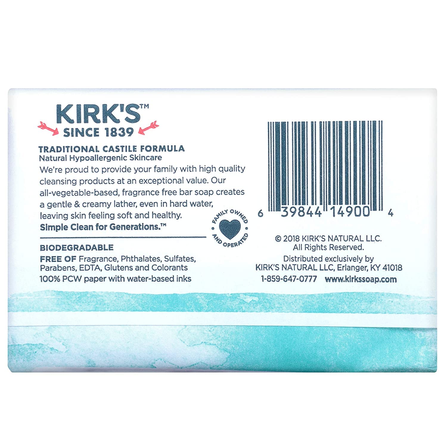 Kirk's bathroom setup—hand and body cleansing with fragrance-free soap.