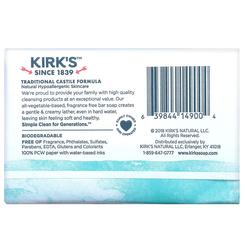 Kirk's bathroom setup—hand and body cleansing with fragrance-free soap.