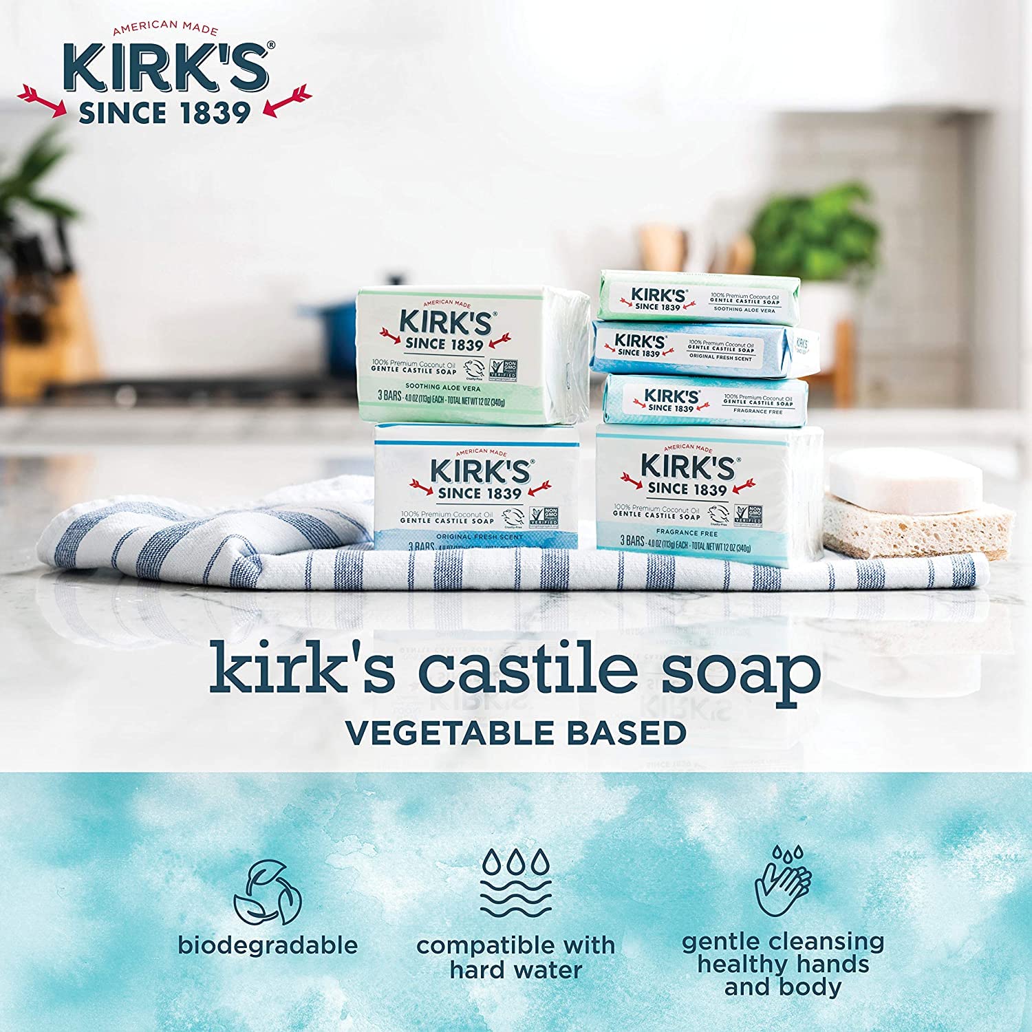 Kirk's lather demo—rich, mild foam for daily use.