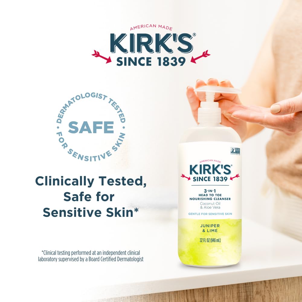 Kirk's sulfate-free and paraben-free label visible on bottle.