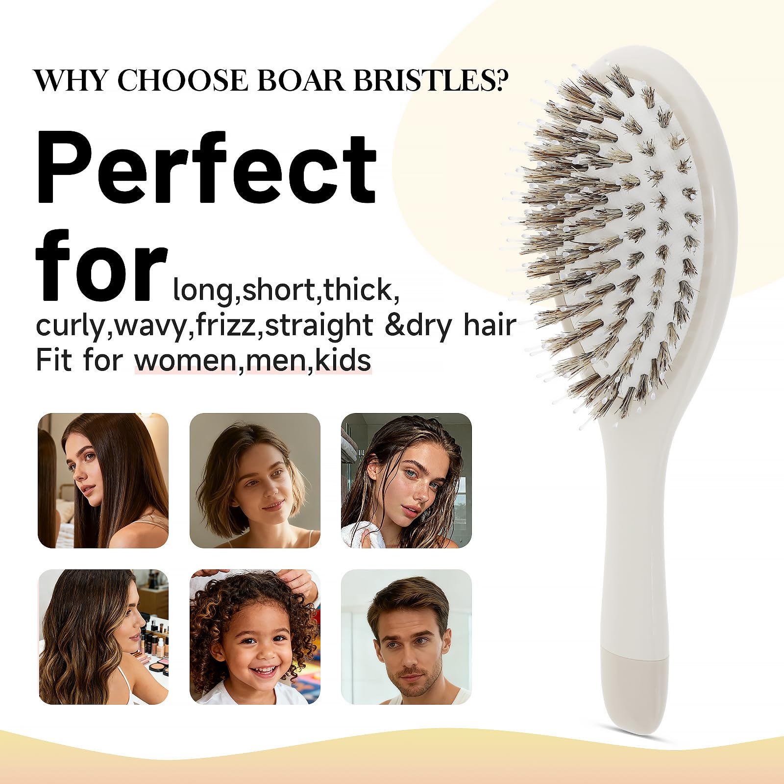 KISMETICS Boar Bristle Hair Brush ergonomic soft-touch handle for comfortable daily styling