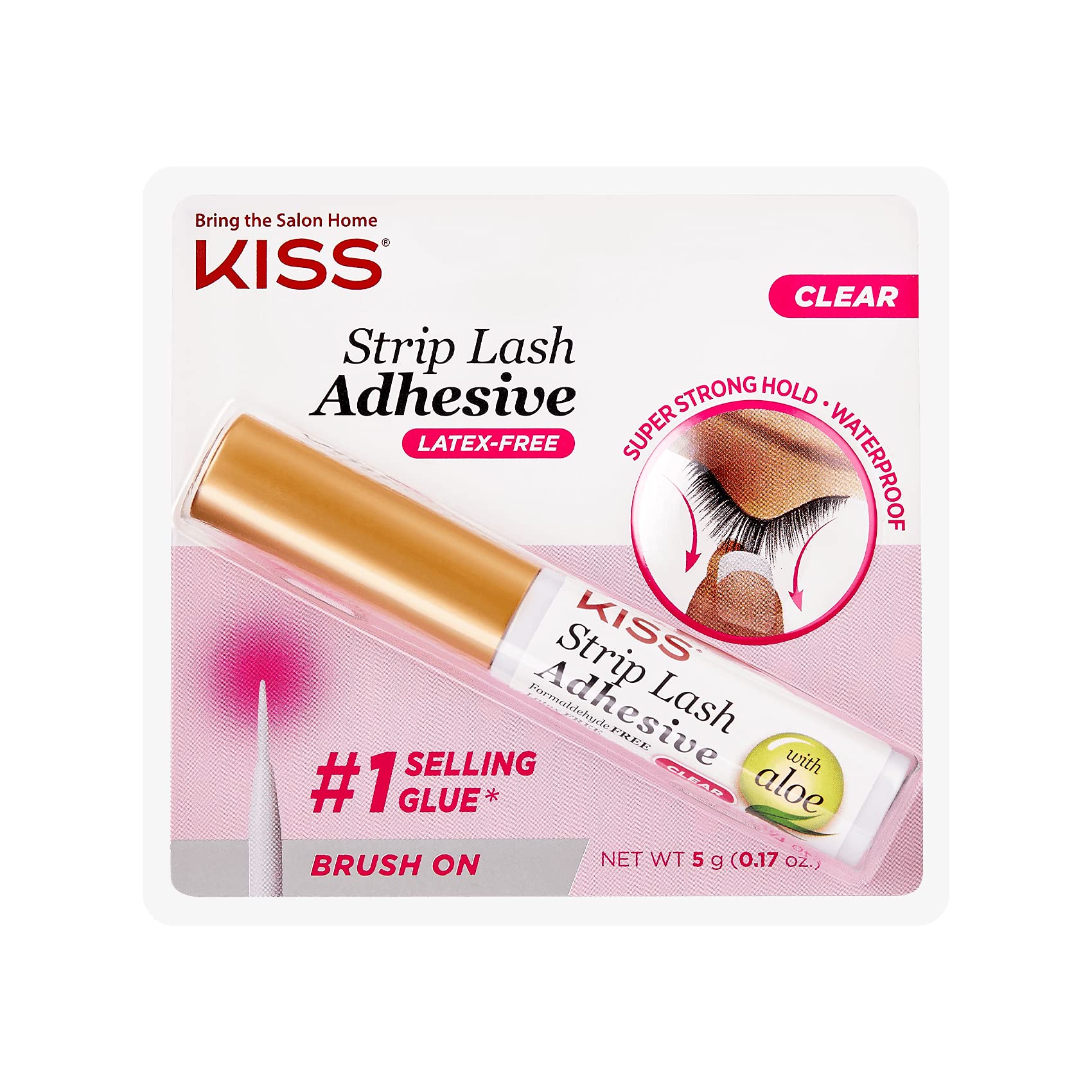KISS Clear Strip Lash Adhesive bottle with aloe provides a strong, long-lasting hold for all-day wear.