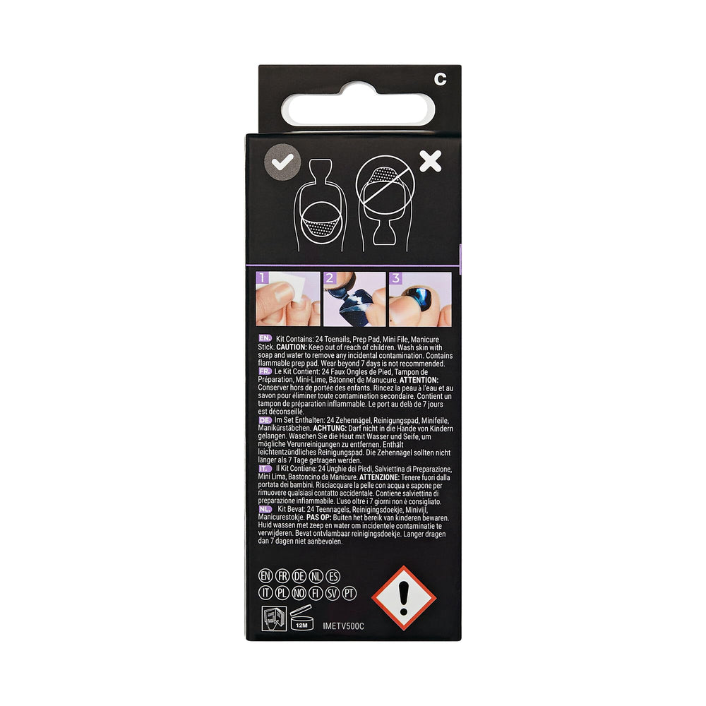 KISS imPRESS press-on pedicure offers easy removal with gentle care for natural nails.