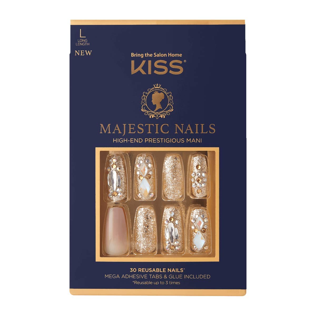 KISS Majestic My Crown packaging highlights eco-friendly soy ink design.