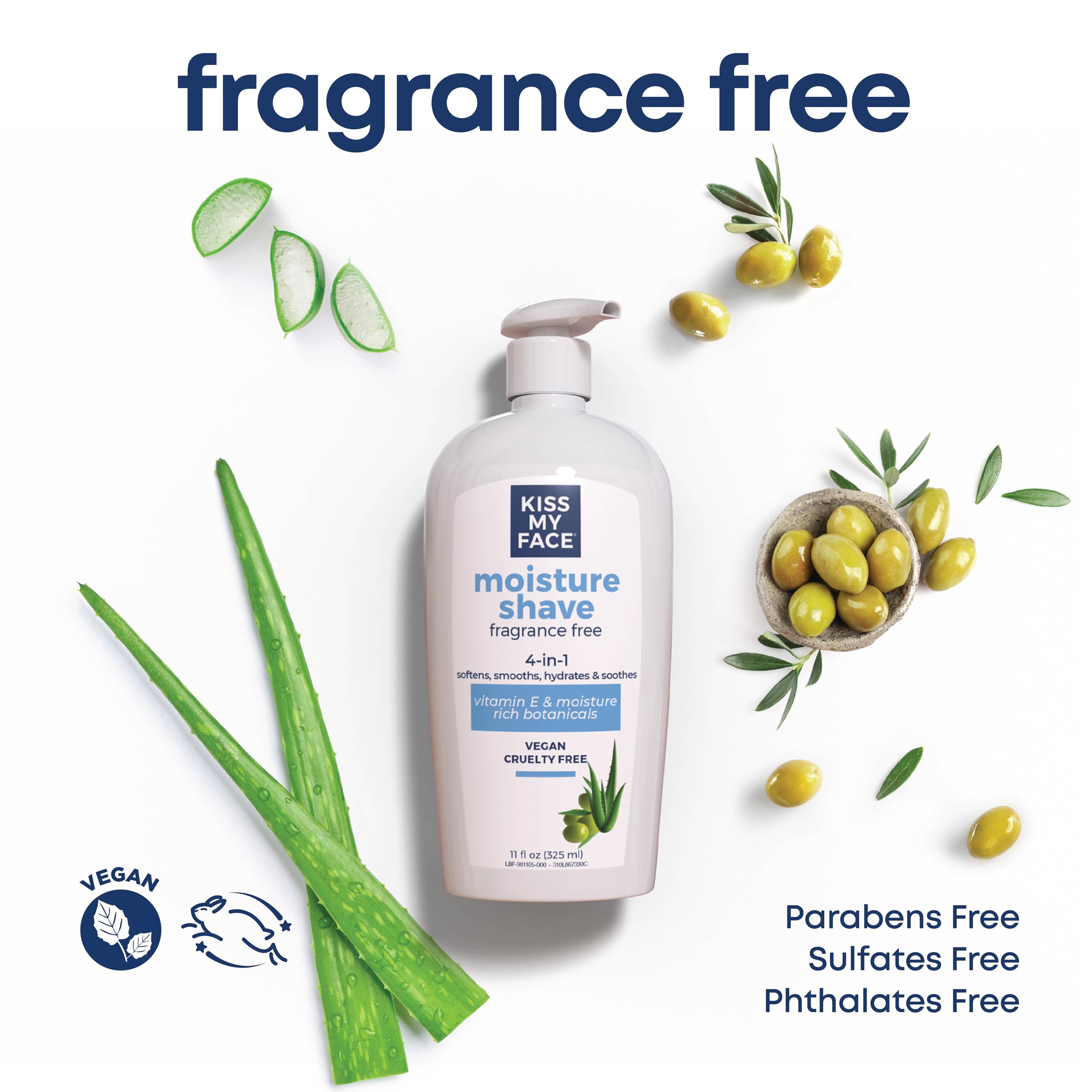 Kiss My Face fragrance-free shave cream lather demonstrates soothing, irritation-free shaving for sensitive skin.