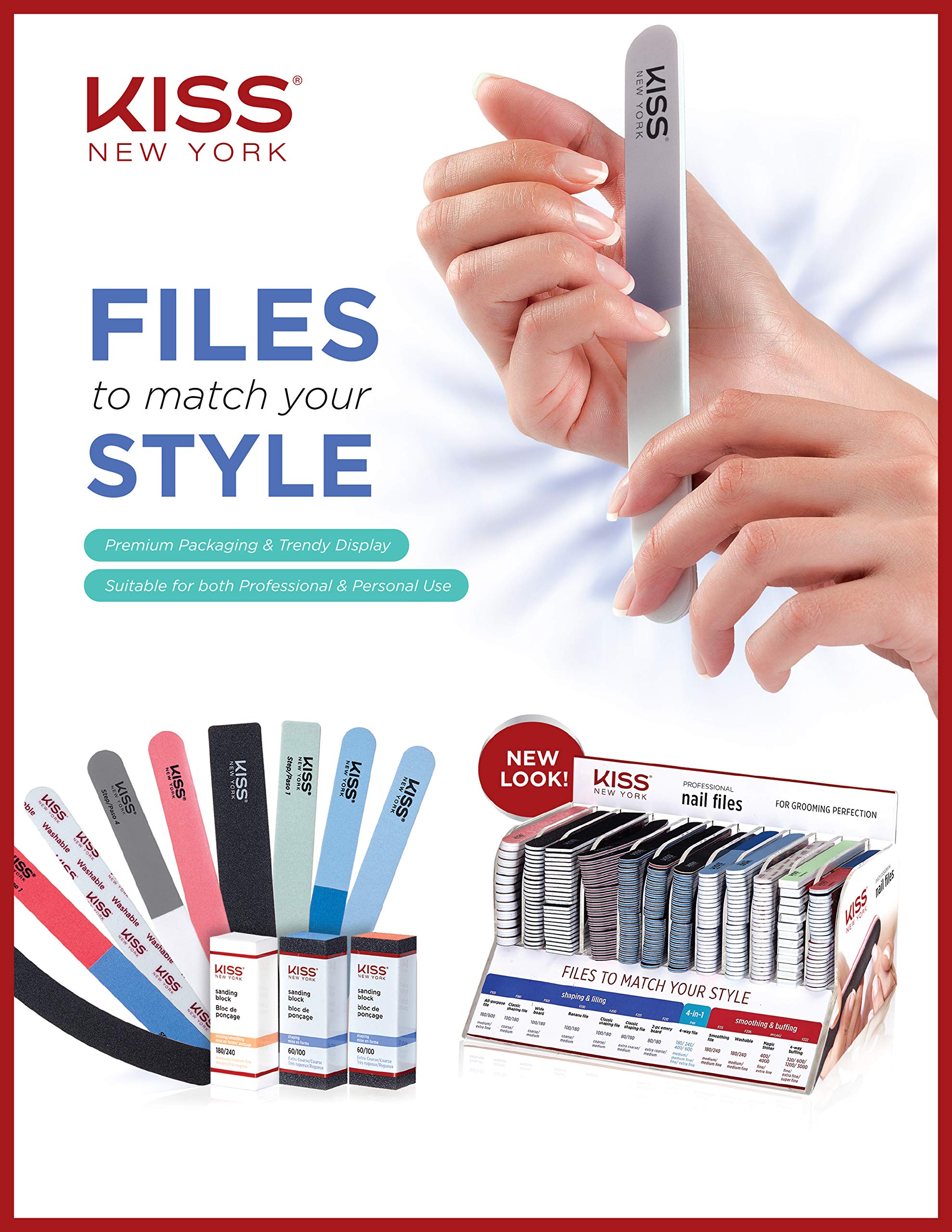 KISS Nail Files Wide Board Grinder medium-face designed for precise smoothing and finishing.