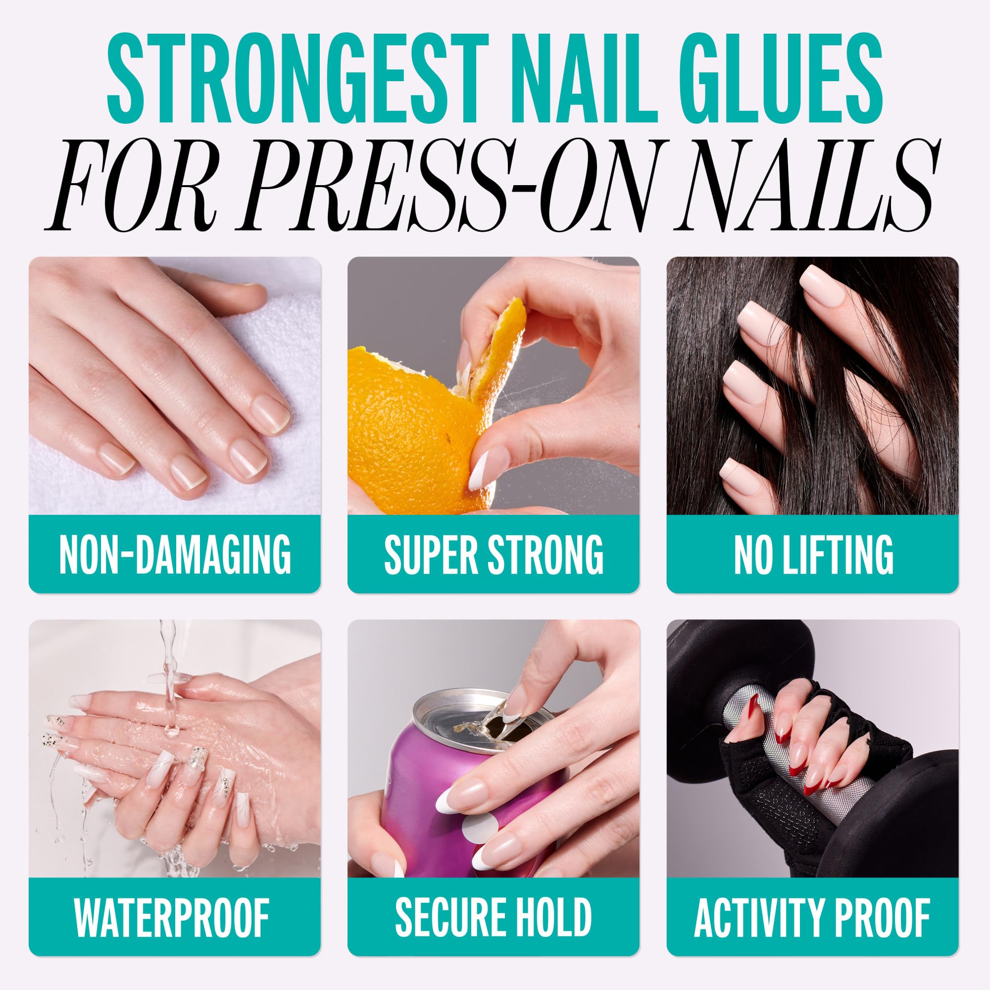 KISS lifestyle hand shot wearing press-ons showing polished look and durability benefit