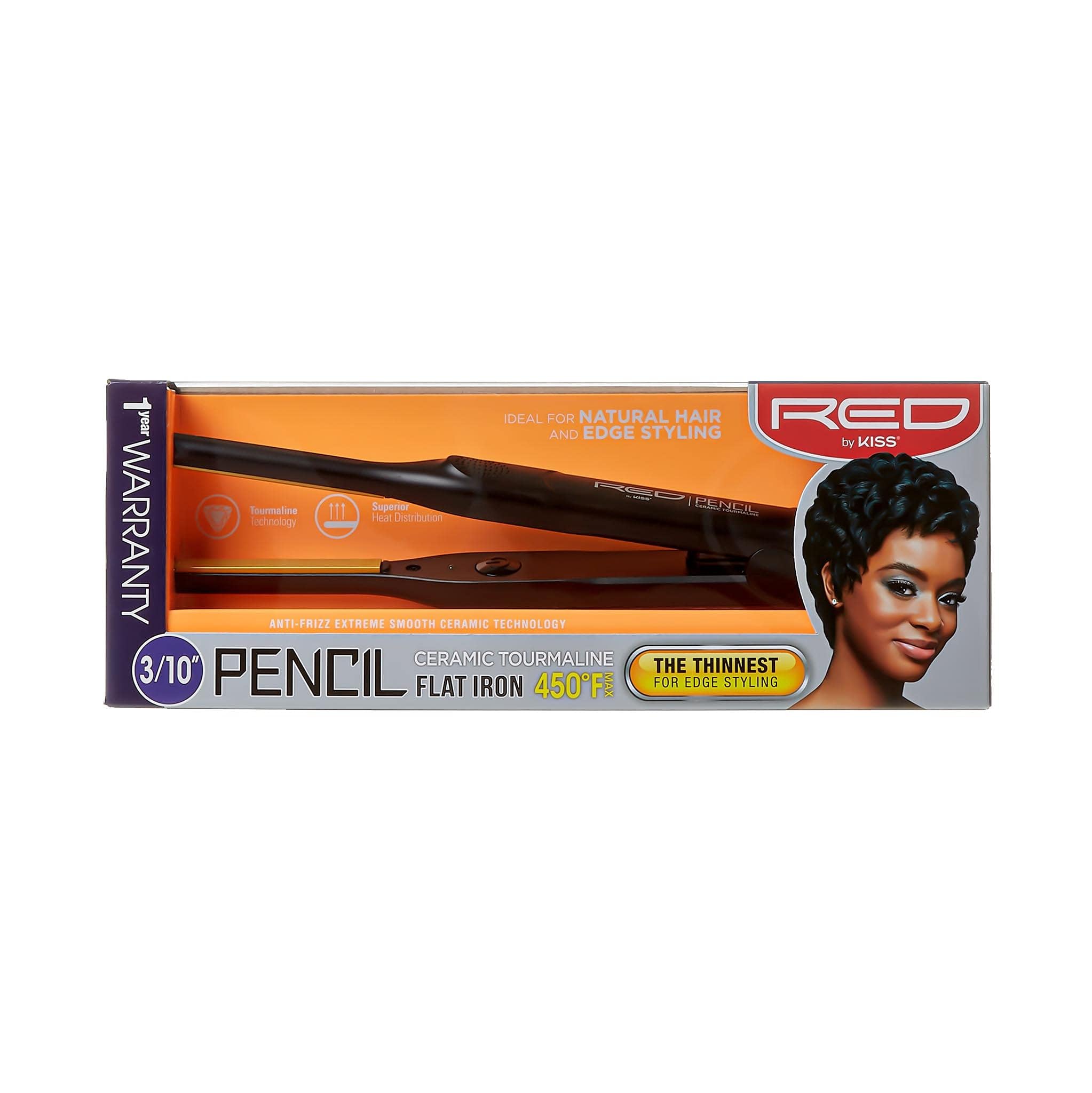 Kiss Red by Pencil Flat Iron compact design seen in-hand for travel.