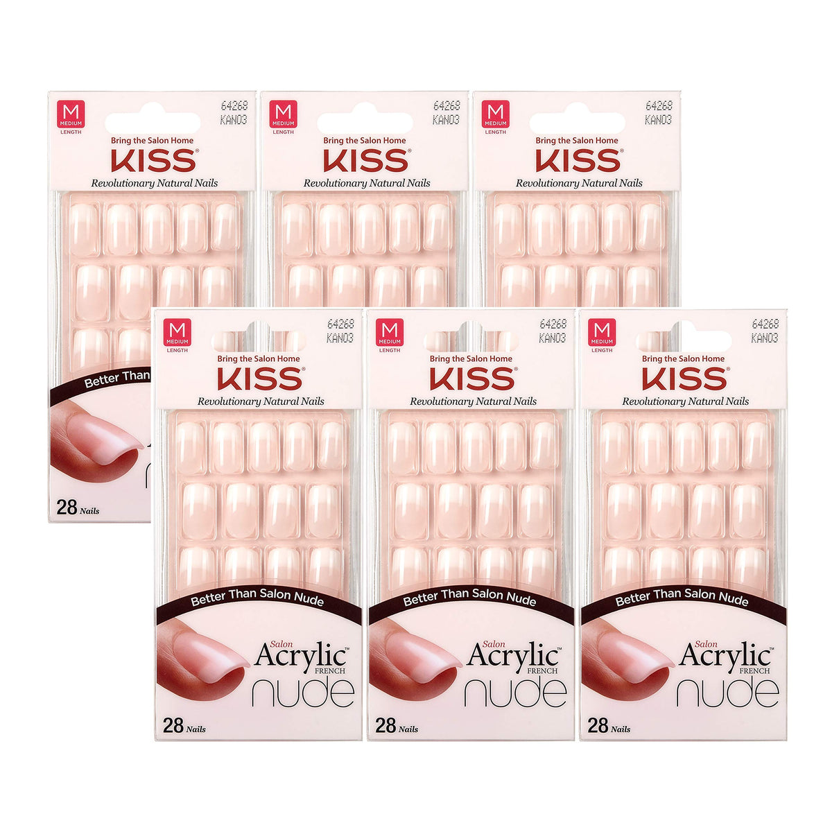KISS Salon Acrylic Nude French nails front view for natural, seamless fit.