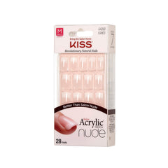 KISS Salon Acrylic Nude French nails during application for natural look.