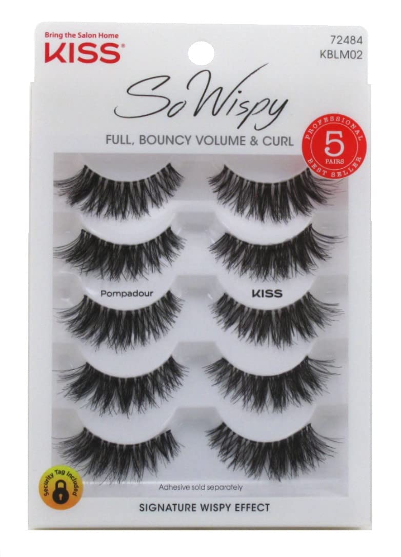 Kiss So Wispy Pompadour Lashes angled view highlights curved band for easy wear.