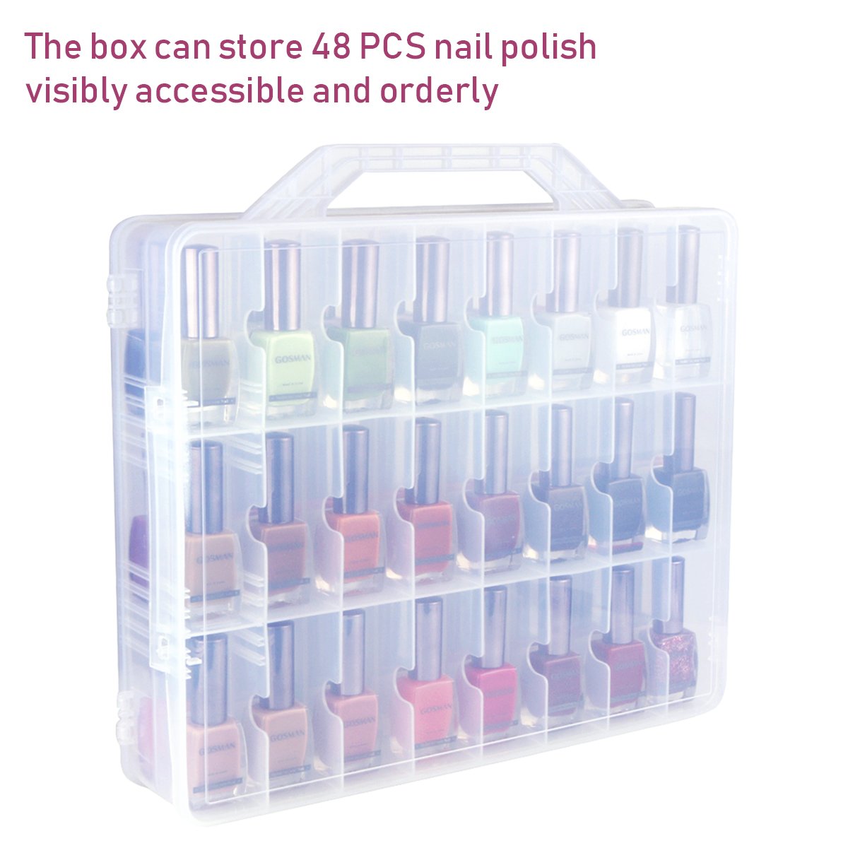 Kissbuty nail polish organizer adjustable dividers demonstrates flexible spacing for tools