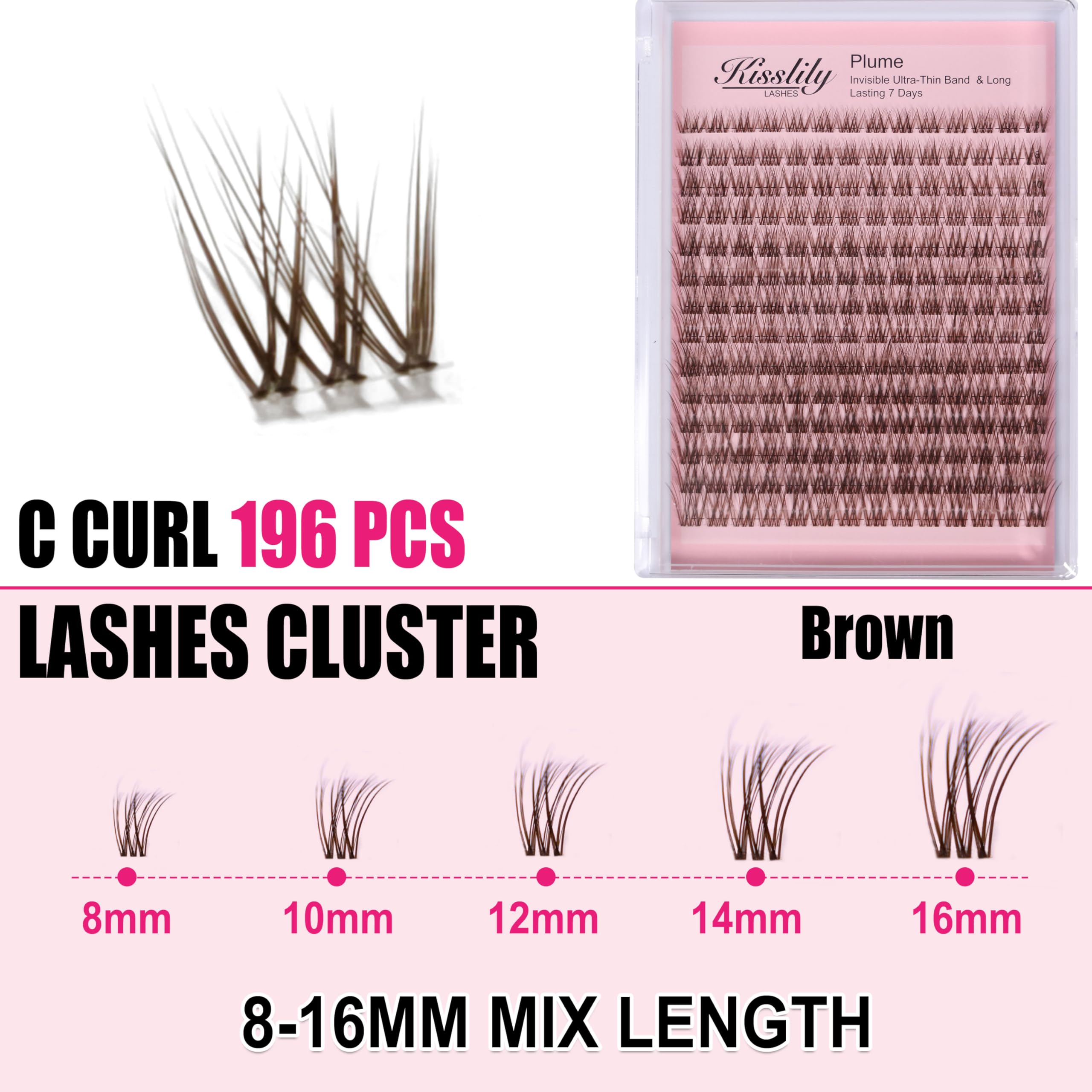 Kisslily Plume Brown Lashes after-application look blending with natural lashes.