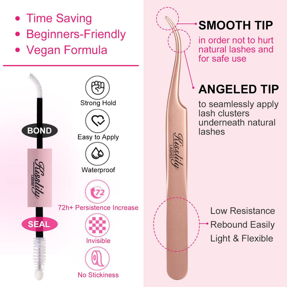 Kisslily Plume Brown Lashes bond seal bottle highlights long-lasting hold.