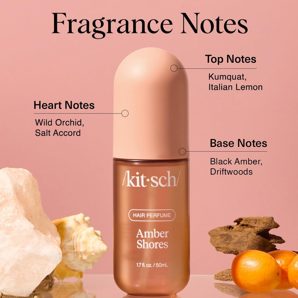 Kitsch Amber Shores 50mL bottle highlights portability for gym, work, or travel.