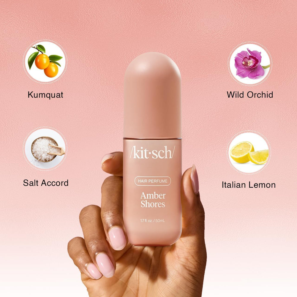 Kitsch Amber Shores packaging highlights clean, vegan formula with reduced waste.