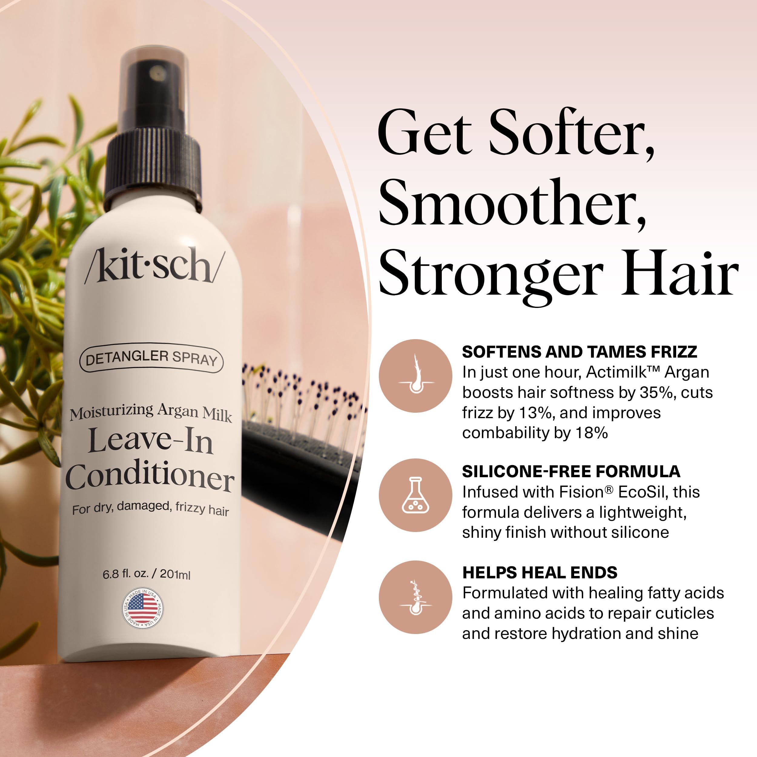 Kitsch Argan Milk Leave-In Dispense Top showing quick application for knots
