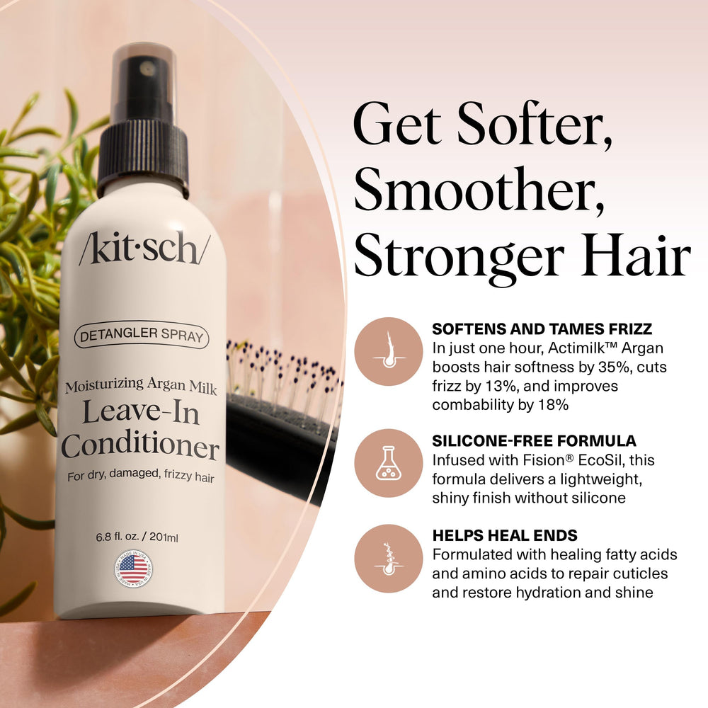 Kitsch Argan Milk Leave-In Dispense Top showing quick application for knots
