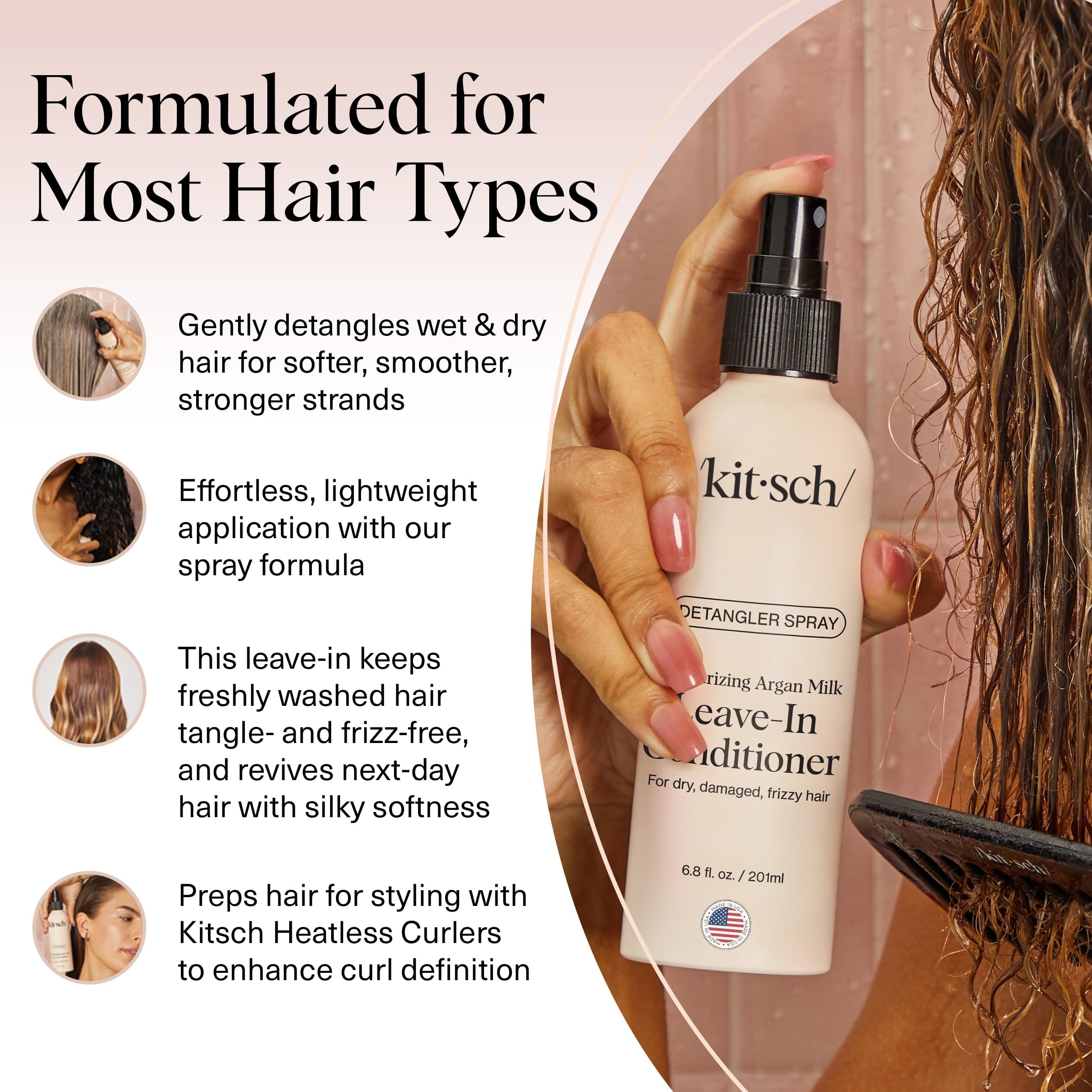Kitsch Argan Milk Leave-In Soft Shine on detangled hair