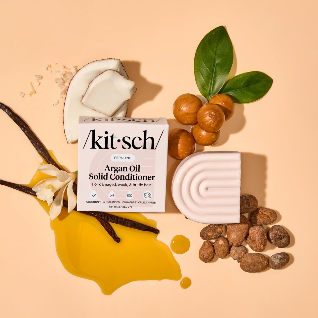 Kitsch Argan Oil Conditioner Bar is free from parabens and sulfates.