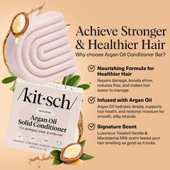 Kitsch Argan Oil Conditioner Bar open reveals creamy texture ideal for nourishing hair.