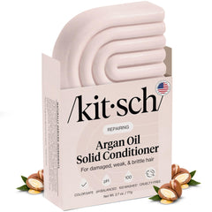Kitsch Argan Oil Conditioner Bar packaging highlights eco-friendly solid format that reduces plastic waste.