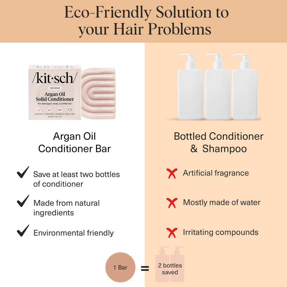 Kitsch Argan Oil Conditioner Bar travel-friendly design supports on-the-go conditioning.