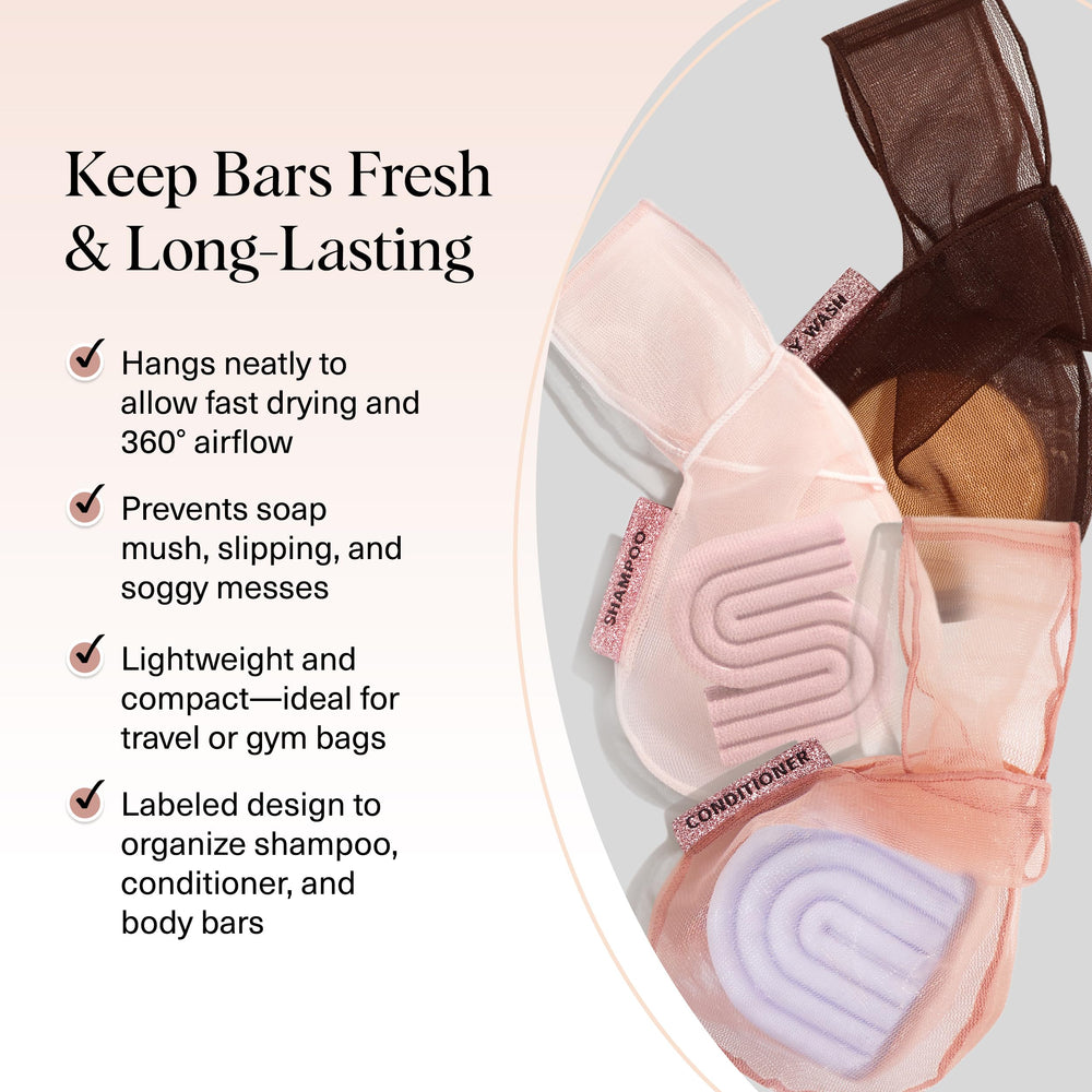 Kitsch Bar Soap Saver Bag 360-airflow accelerates bar drying for less soggy residue