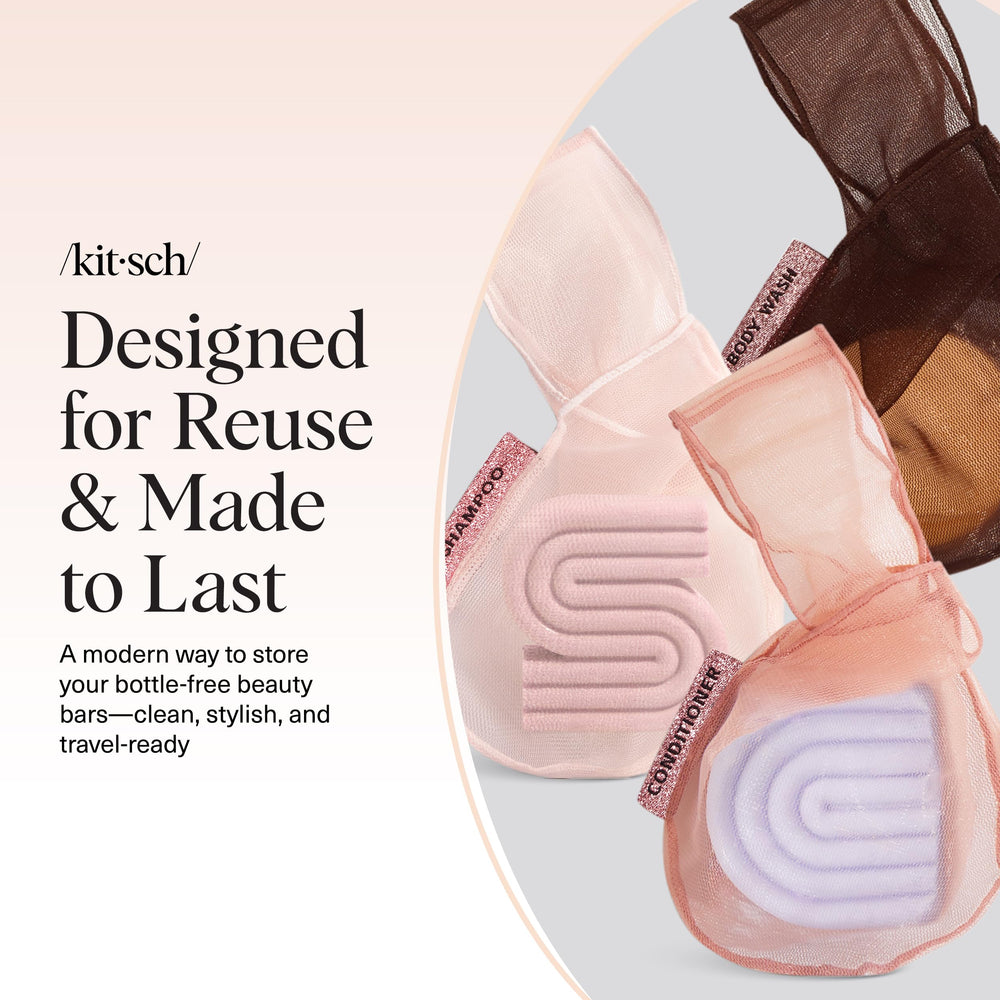 Kitsch Bar Soap Saver Bag color-set-blush-terracotta-chocolate adds style to bathrooms