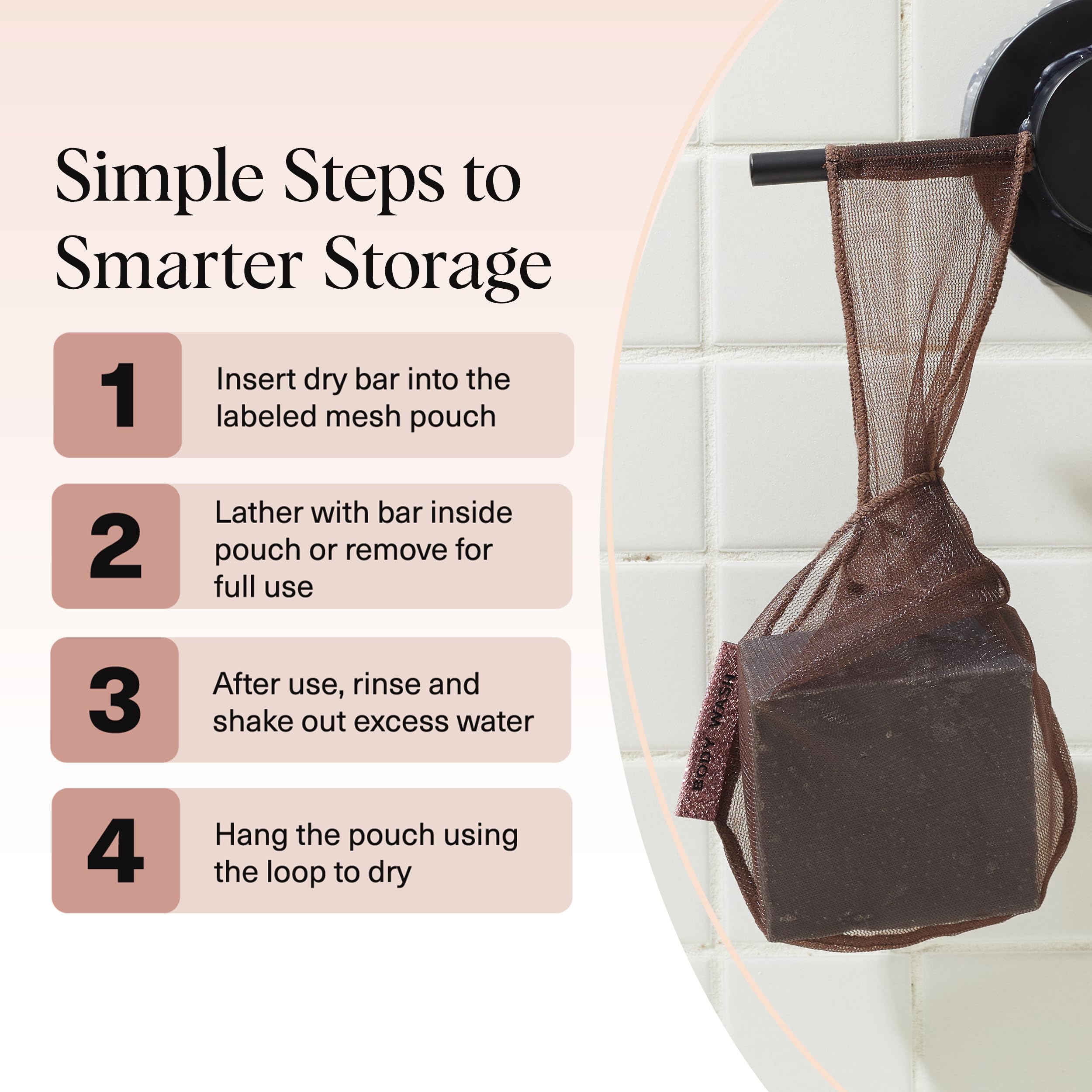 Kitsch Bar Soap Saver Bag durable-mesh provides gentle exfoliation in daily showers