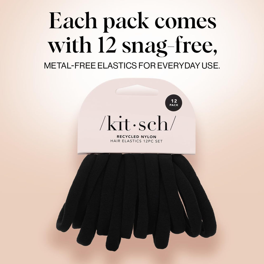 Kitsch black hair ties displayed in a compact pack for on-the-go use.