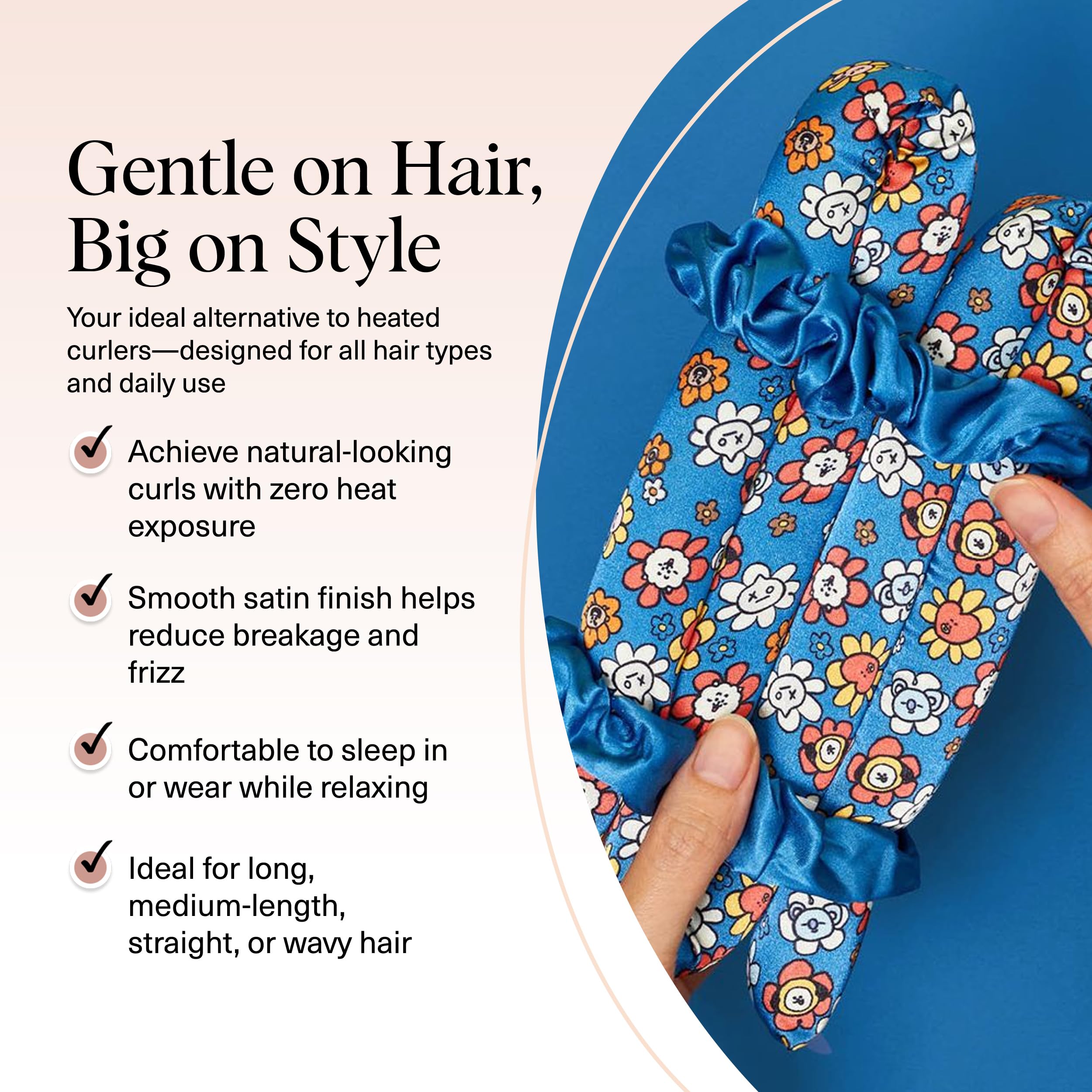 Curling rod and satin scrunchies ready for smooth, frizz-free curls.