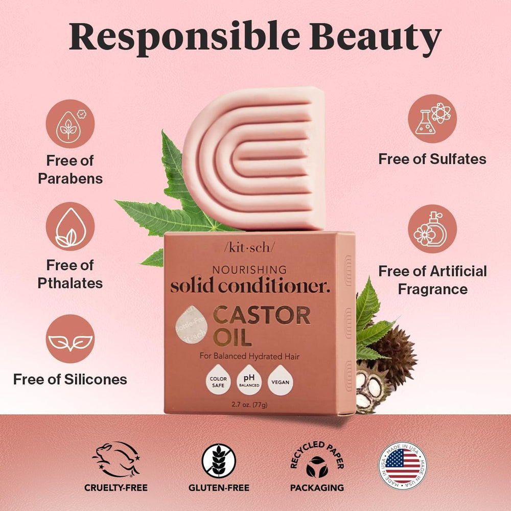 Kitsch castor oil conditioner bar smoothing gloss offers frizz control without heaviness.