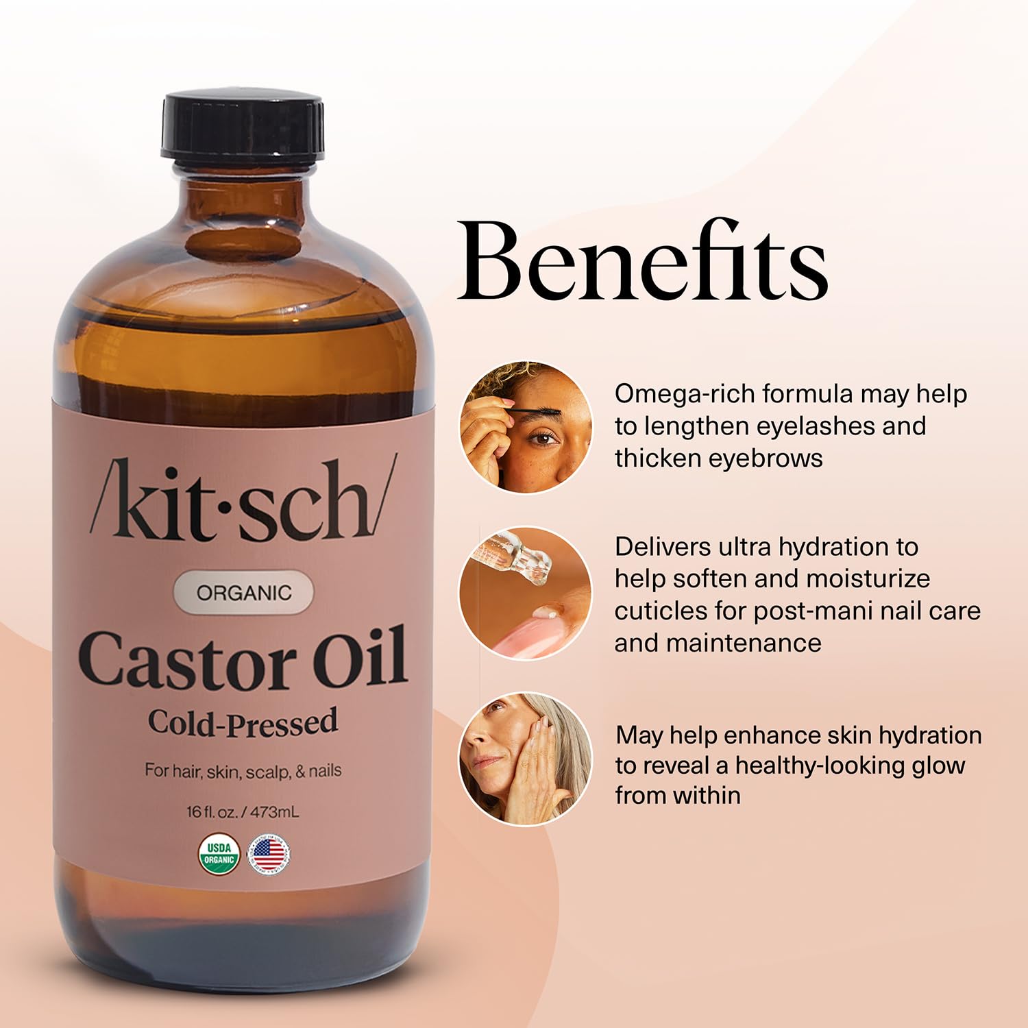 Kitsch Castor Oil applied to skin and nails for hydration