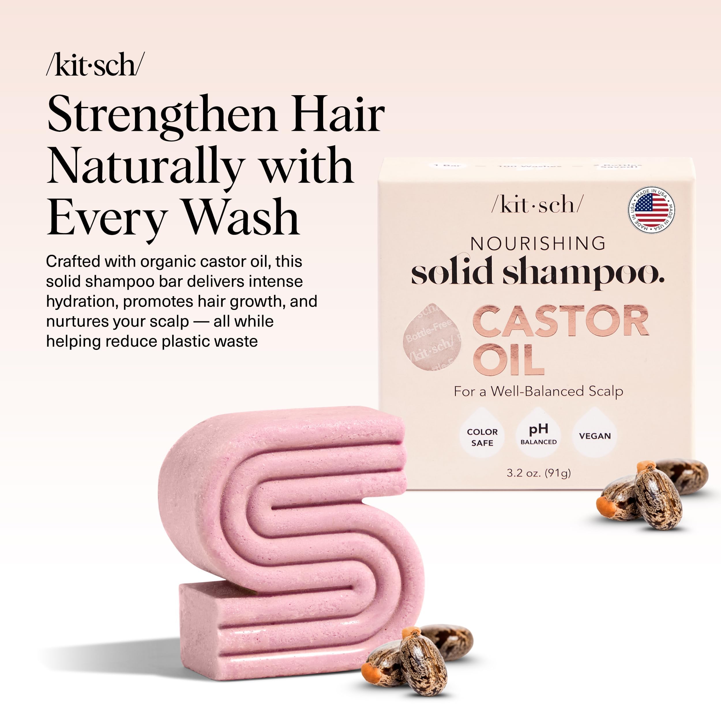 Kitsch Castor Oil Shampoo Bar lather closeup showing rich cleansing foam