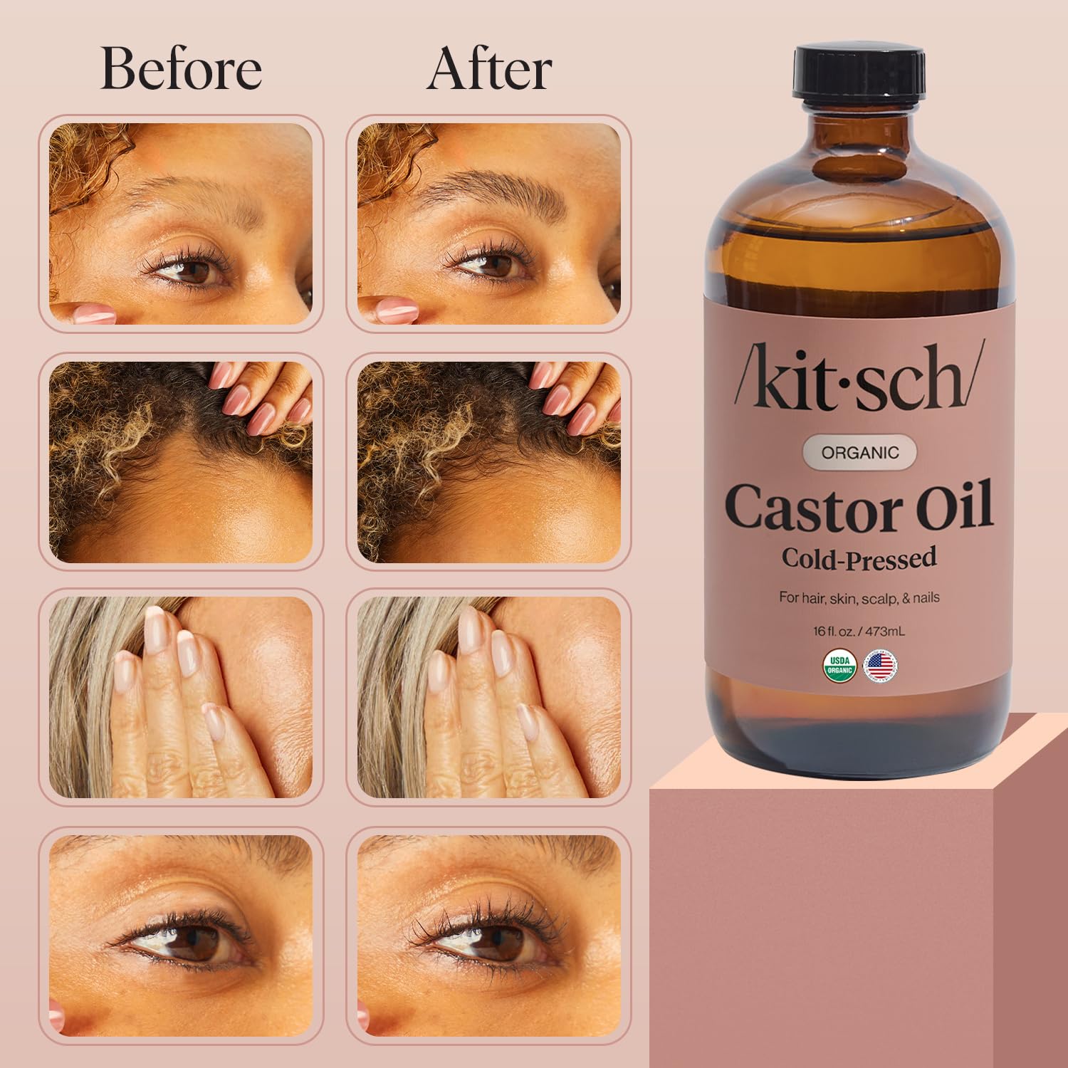 Kitsch oil with spoolie for easy brow and lash grooming