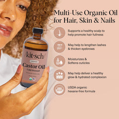 Kitsch Castor Oil on eyelashes, conditioning for fuller-looking lashes