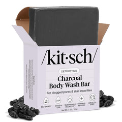 Kitsch charcoal soap bar packaging highlights sustainable design for everyday cleansing.
