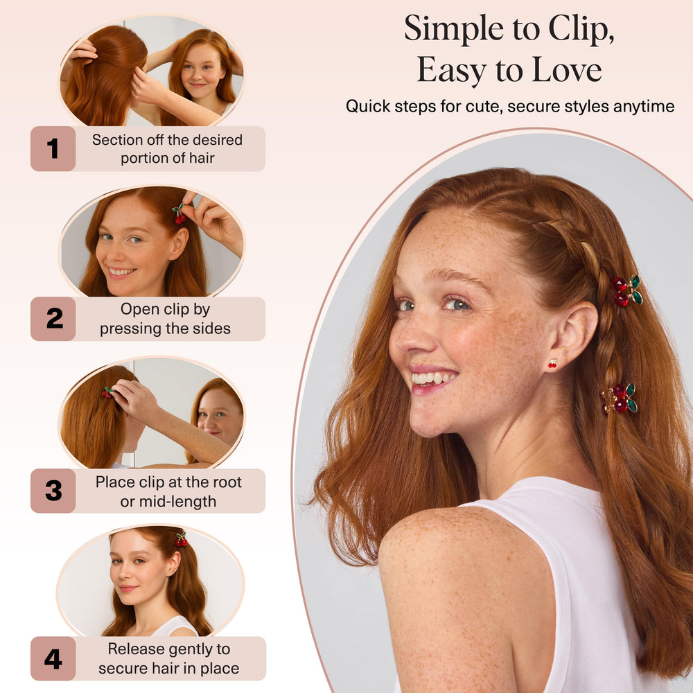 Kitsch Cherry small hair clips make a gift-ready, stylish present.