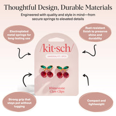 Kitsch Cherry small claw clip provides strong hold without bulky feel.