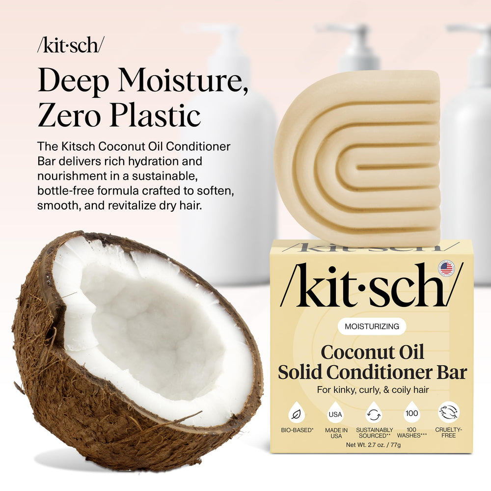 Kitsch conditioner bar being applied to hair for softening and manageability.