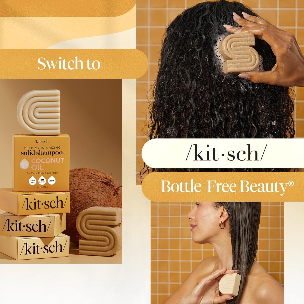 Kitsch coconut oil conditioner bar close-up conveys plant-based nourishment.