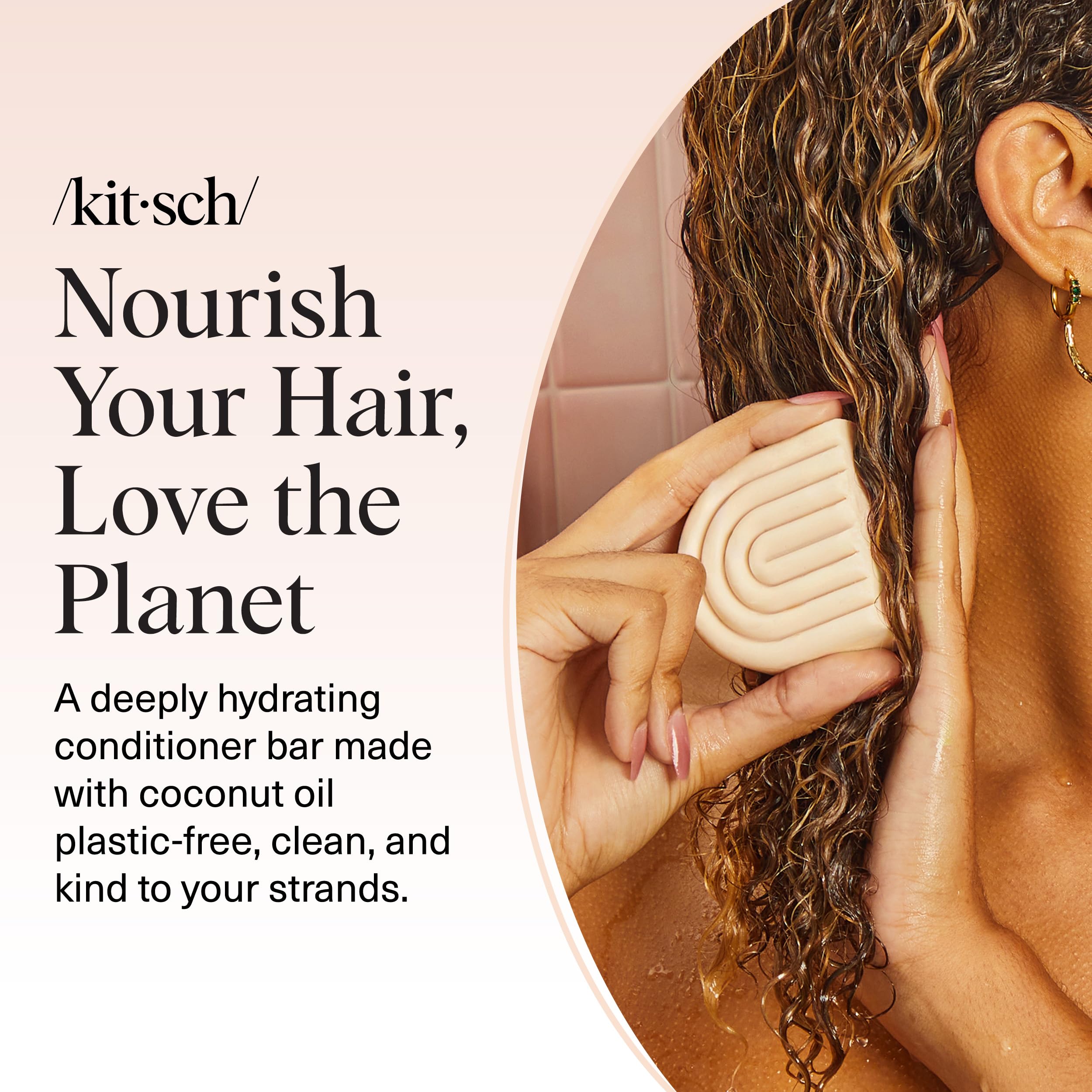 Kitsch conditioner bar ingredients coconut oil and shea butter for deep conditioning.