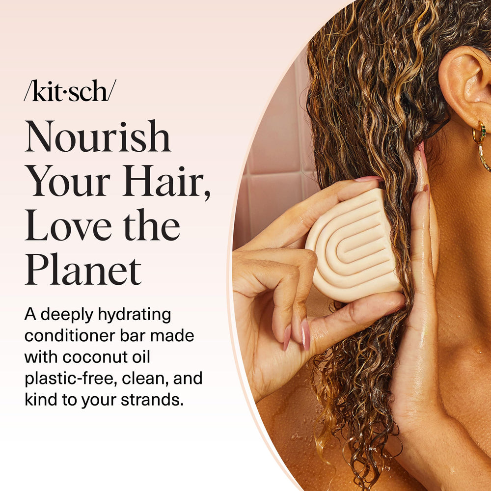 Kitsch conditioner bar ingredients coconut oil and shea butter for deep conditioning.
