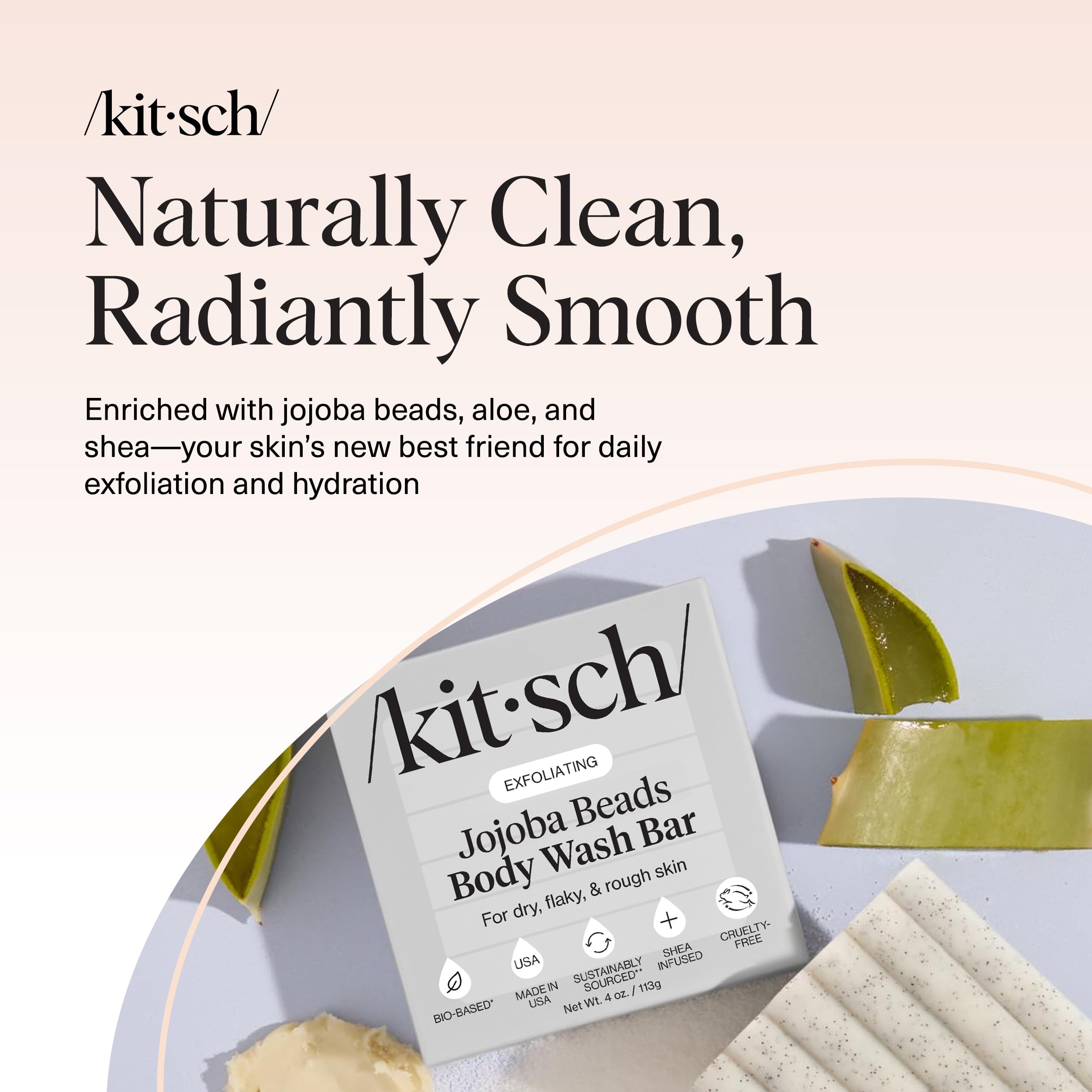 Kitsch creamy-lather bar soap detail emphasizing luxurious cleansing with botanicals
