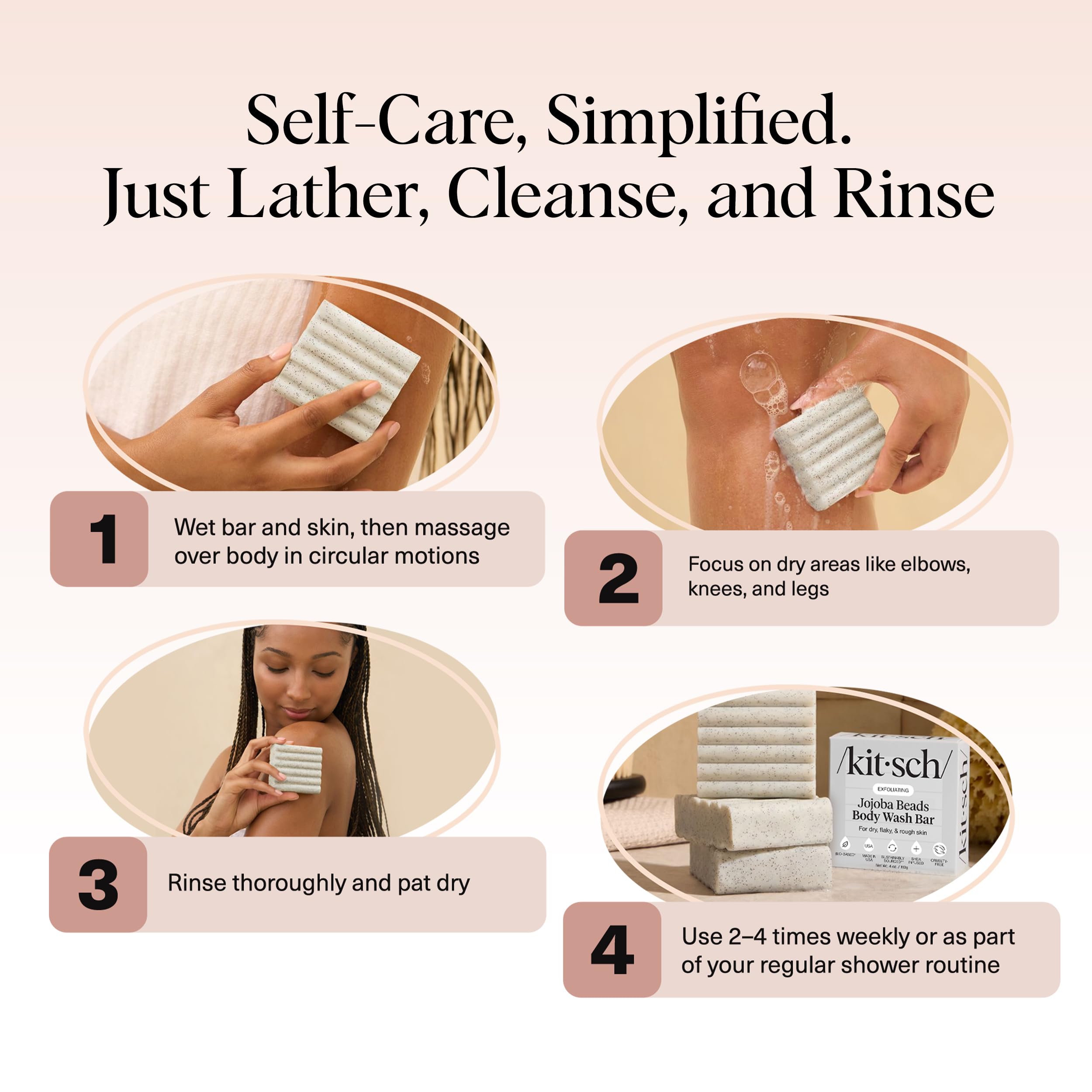Kitsch daily-use hydrating bar soap provides cleansing without stripping moisture