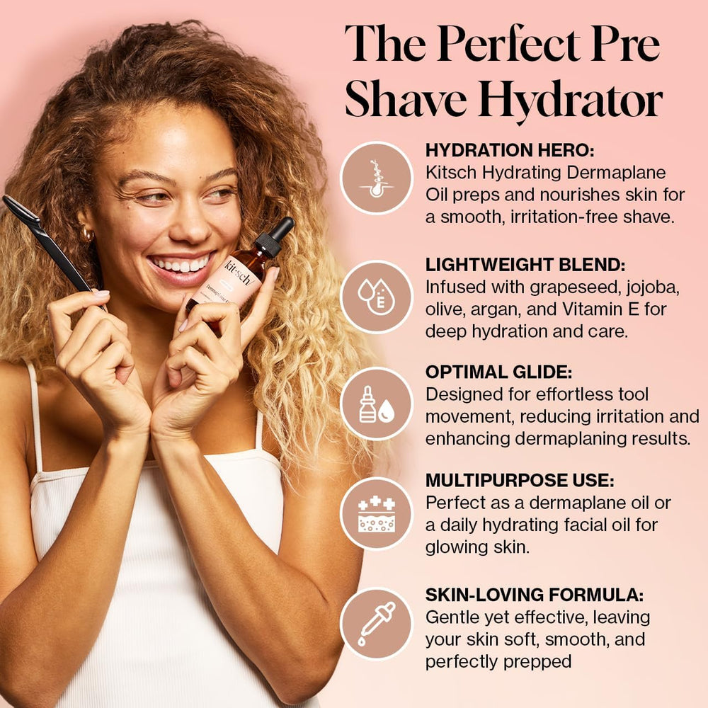 Kitsch Dermaplane oil application on skin for glide during gua sha routine.