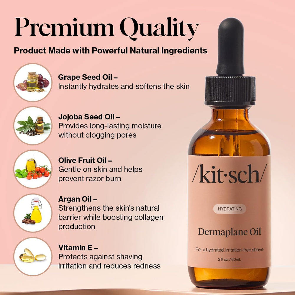 Kitsch Dermaplane oil in dermaplaning prep demonstrates smooth blade glide and protection.